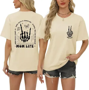 Mom Life Shirts for Women Funny Oversized Mama Tshirt Skeleton Graphic Tees Vintage Casual Short Sleeve T-Shirts Tops