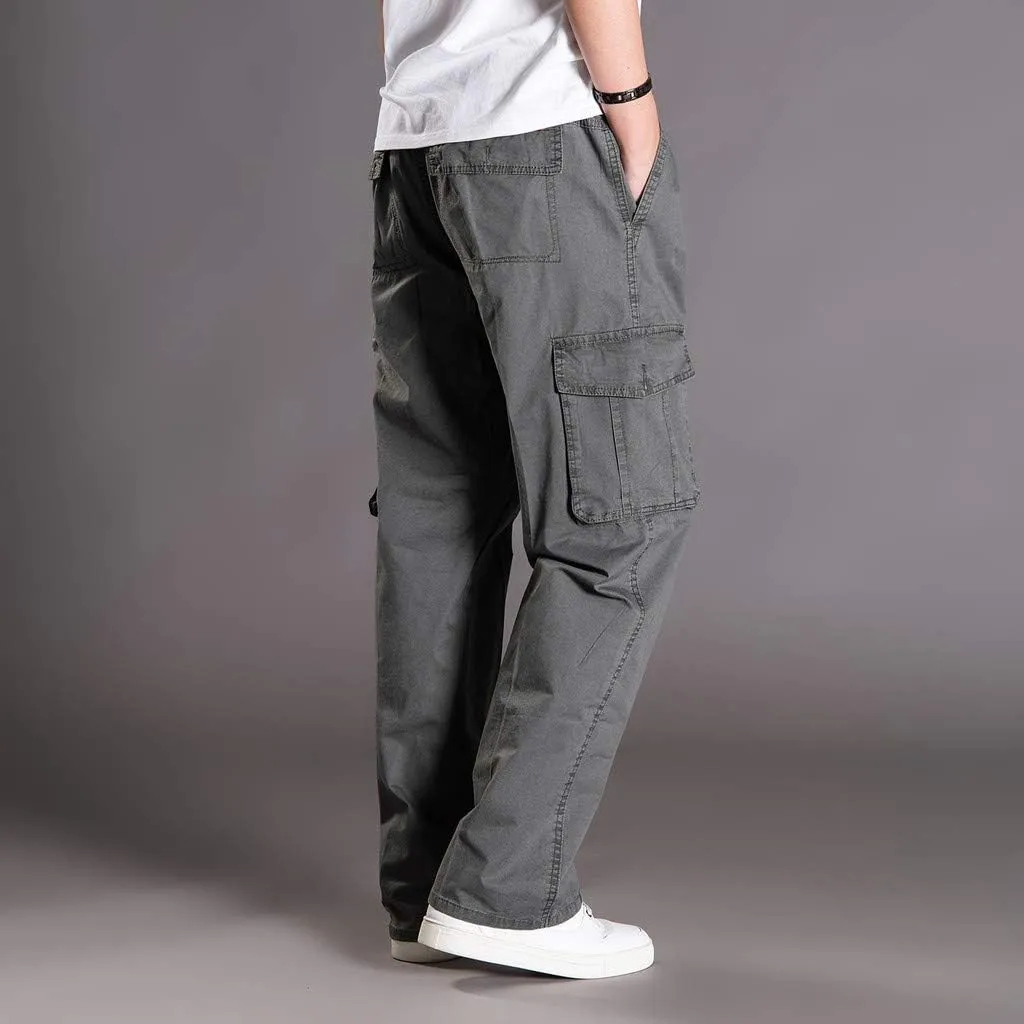 Muscularfit Men's Athletic Pants Casual Elastic Waist Linen Pants Regular Big and Tall Multi Pockets Solid Cargo Pants 2023