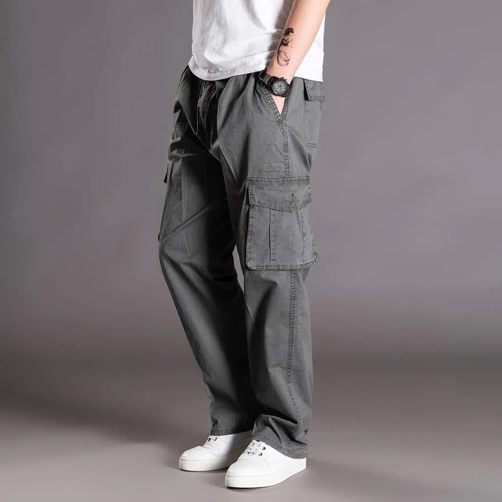 Muscularfit Men's Athletic Pants Casual Elastic Waist Linen Pants Regular Big and Tall Multi Pockets Solid Cargo Pants 2023