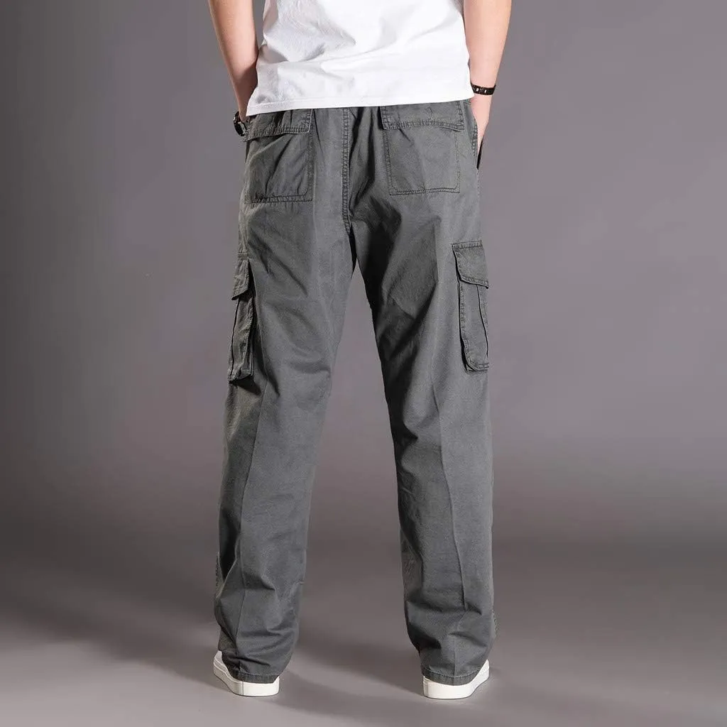 Muscularfit Men's Athletic Pants Casual Elastic Waist Linen Pants Regular Big and Tall Multi Pockets Solid Cargo Pants 2023