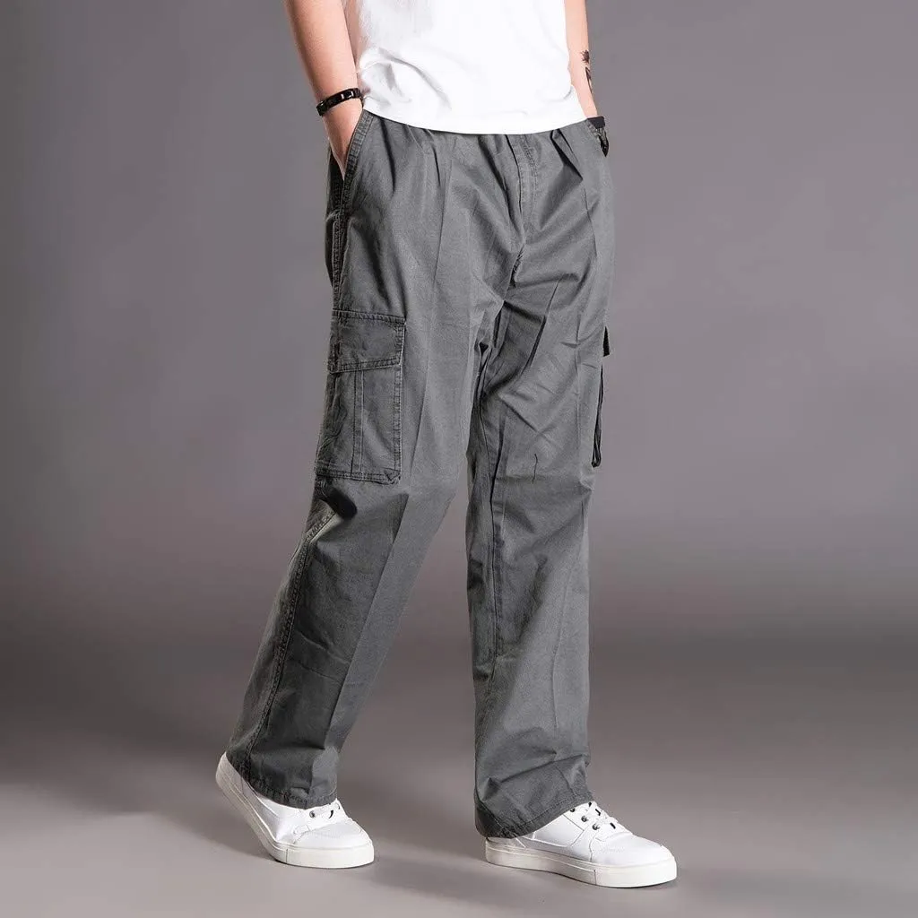 Muscularfit Men's Athletic Pants Casual Elastic Waist Linen Pants Regular Big and Tall Multi Pockets Solid Cargo Pants 2023
