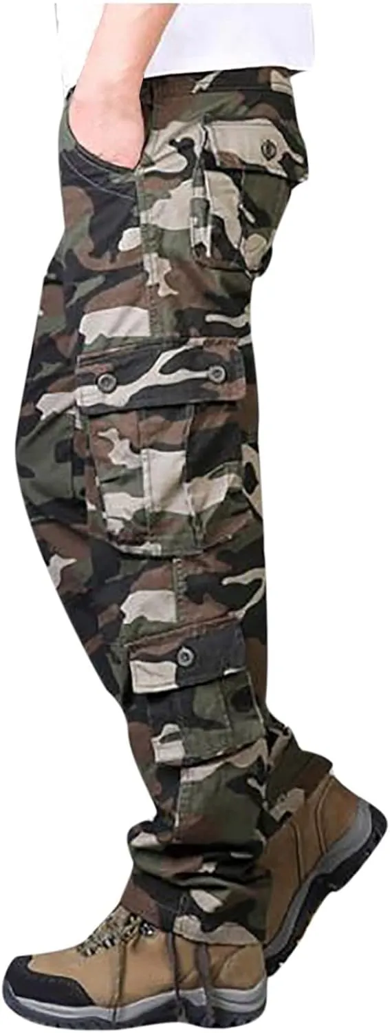 Muscularfit Mens Cargo Pants with Pockets Stretch Camo Multi Pockets Sport Sweatpants Camouflage Causal Joggers Athletic Pant