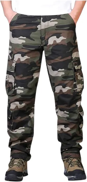 Muscularfit Mens Cargo Pants with Pockets Stretch Camo Multi Pockets Sport Sweatpants Camouflage Causal Joggers Athletic Pant