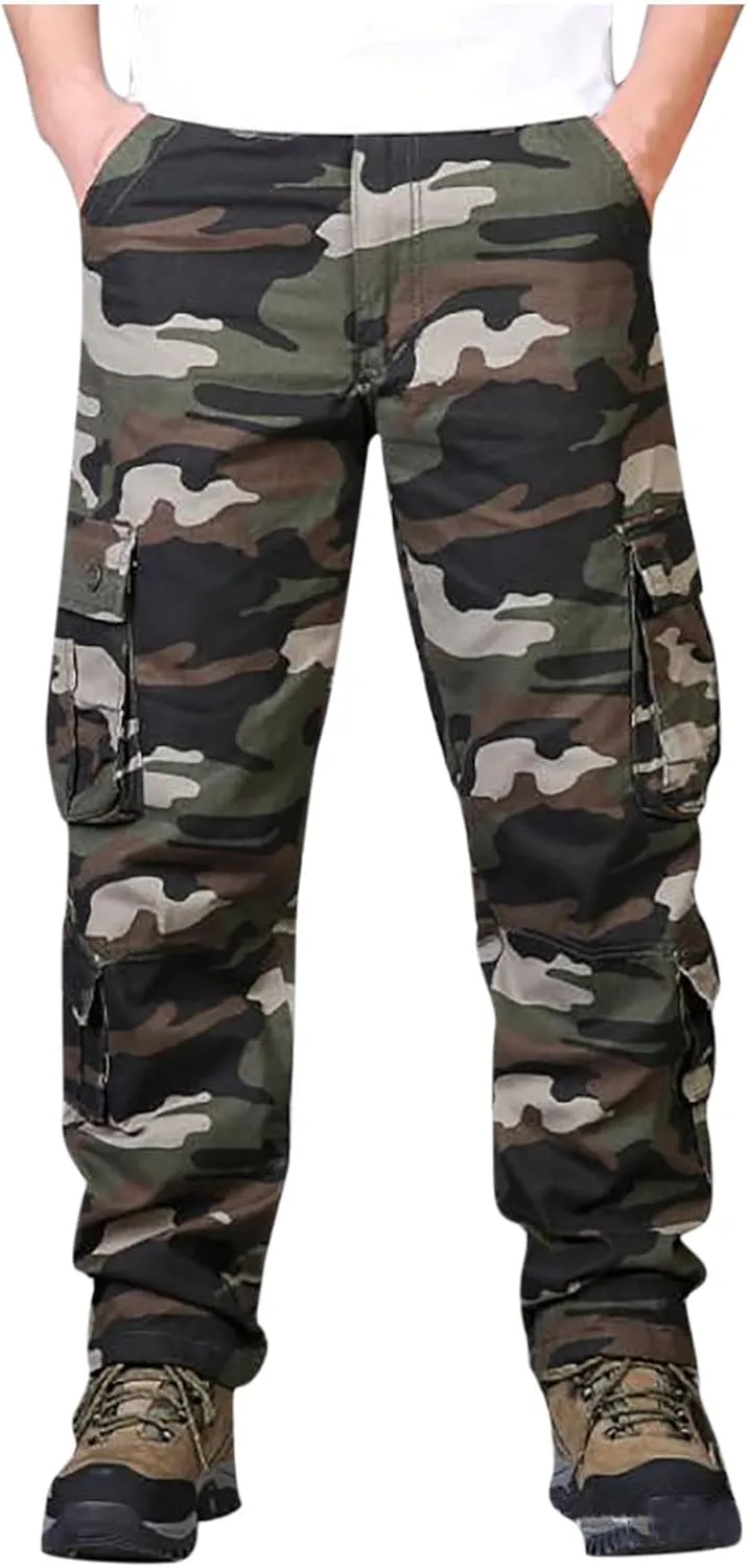 Muscularfit Mens Cargo Pants with Pockets Stretch Camo Multi Pockets Sport Sweatpants Camouflage Causal Joggers Athletic Pant