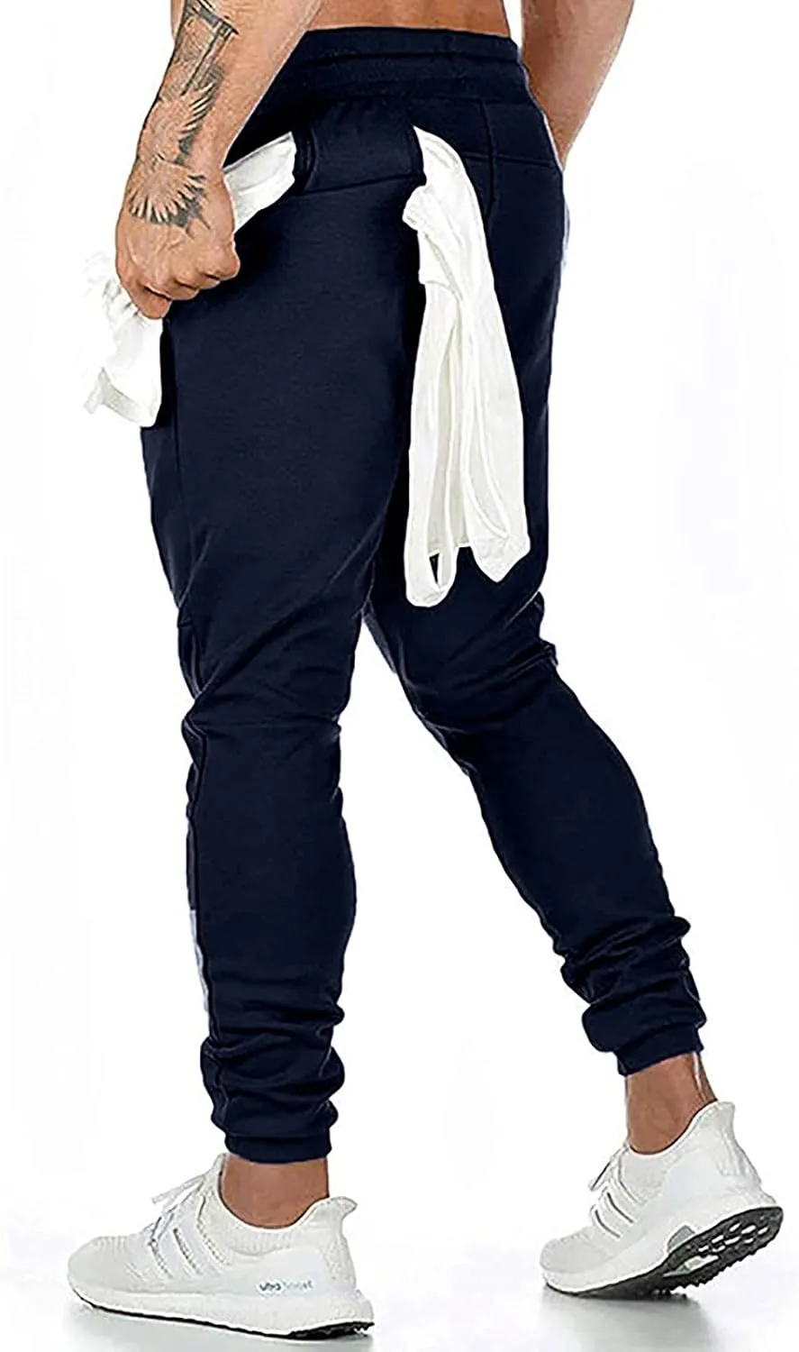 Muscularfit Mens Casual Pants Drawstring Stretch Zipper Pocket Sport Sweatpants Outdoor Fashion Skinny Running Fitness Pants