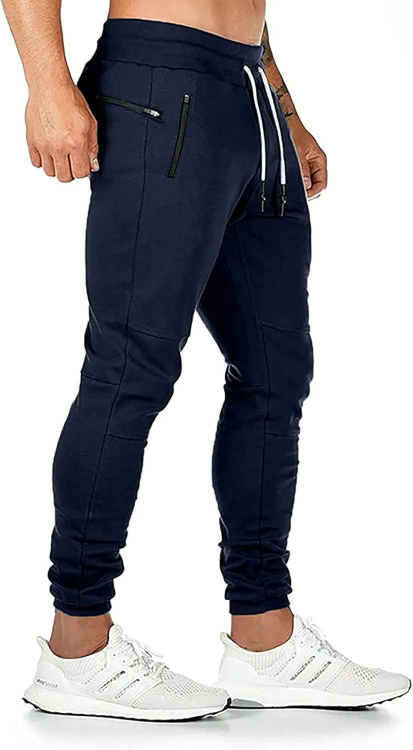 Muscularfit Mens Casual Pants Drawstring Stretch Zipper Pocket Sport Sweatpants Outdoor Fashion Skinny Running Fitness Pants