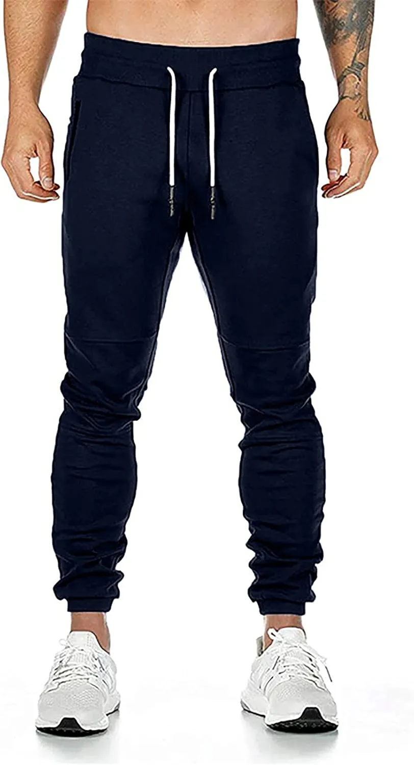 Muscularfit Mens Casual Pants Drawstring Stretch Zipper Pocket Sport Sweatpants Outdoor Fashion Skinny Running Fitness Pants