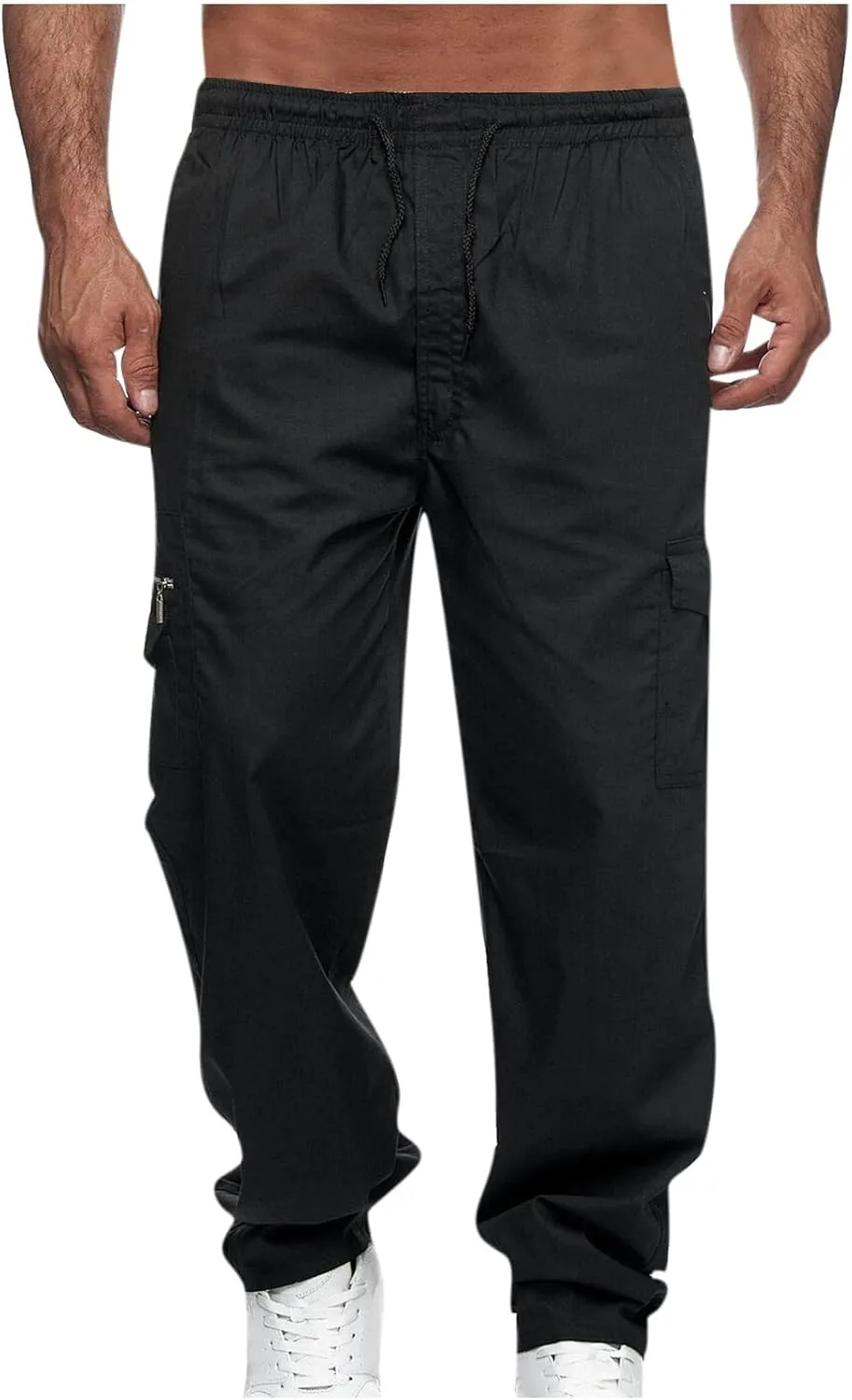 Muscularfit Mens Pants Drawstring Elastic Waist Quick Dry Solid Sport Cargo Pants Casual Loose Multi Pockets Sweatpants