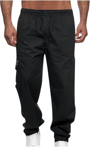 Muscularfit Mens Pants Drawstring Elastic Waist Quick Dry Solid Sport Cargo Pants Casual Loose Multi Pockets Sweatpants