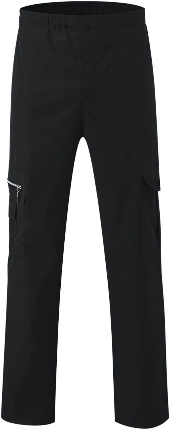Muscularfit Mens Pants Drawstring Elastic Waist Quick Dry Solid Sport Cargo Pants Casual Loose Multi Pockets Sweatpants
