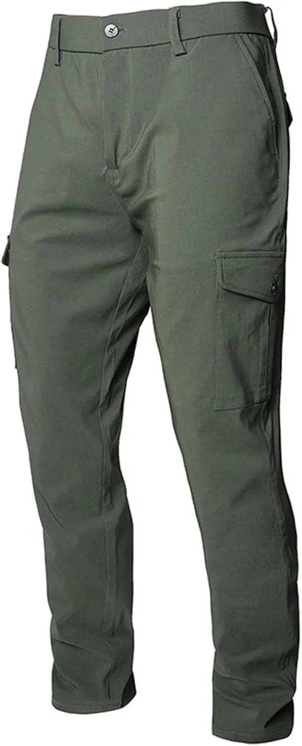 Muscularfit Tactical Pants for Men Stretch Solid Cotton Cargo Pant Causal Multi Pockets Buckle Zipper Sweatpants Trousers