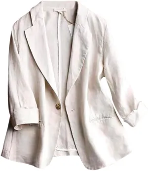 Mywinway Womens Casual 3/4 Sleeve Lightweight Summer Spring Cotton Linen Blazer Jackets