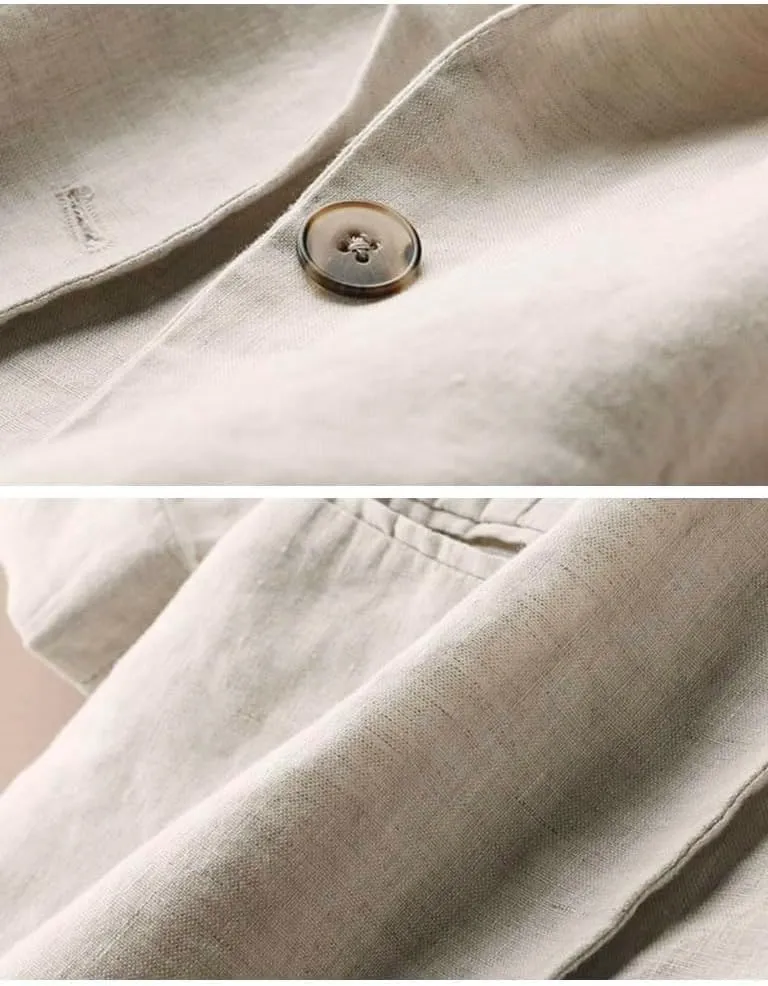 Mywinway Womens Casual 3/4 Sleeve Lightweight Summer Spring Cotton Linen Blazer Jackets