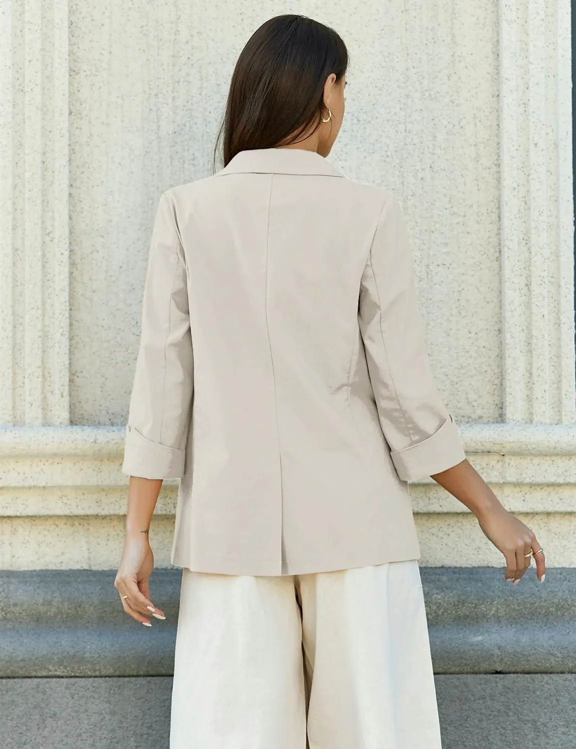 Mywinway Womens Casual 3/4 Sleeve Lightweight Summer Spring Cotton Linen Blazer Jackets
