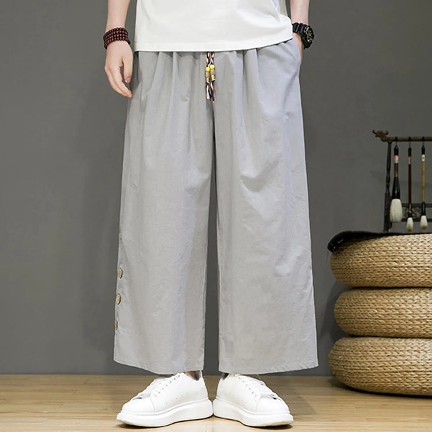 Ninja Pants Harem Men Summer Wear Lounge Linen Hip Hop Hippie Trousers Mens Beach for Everyday Bohemian Cotton