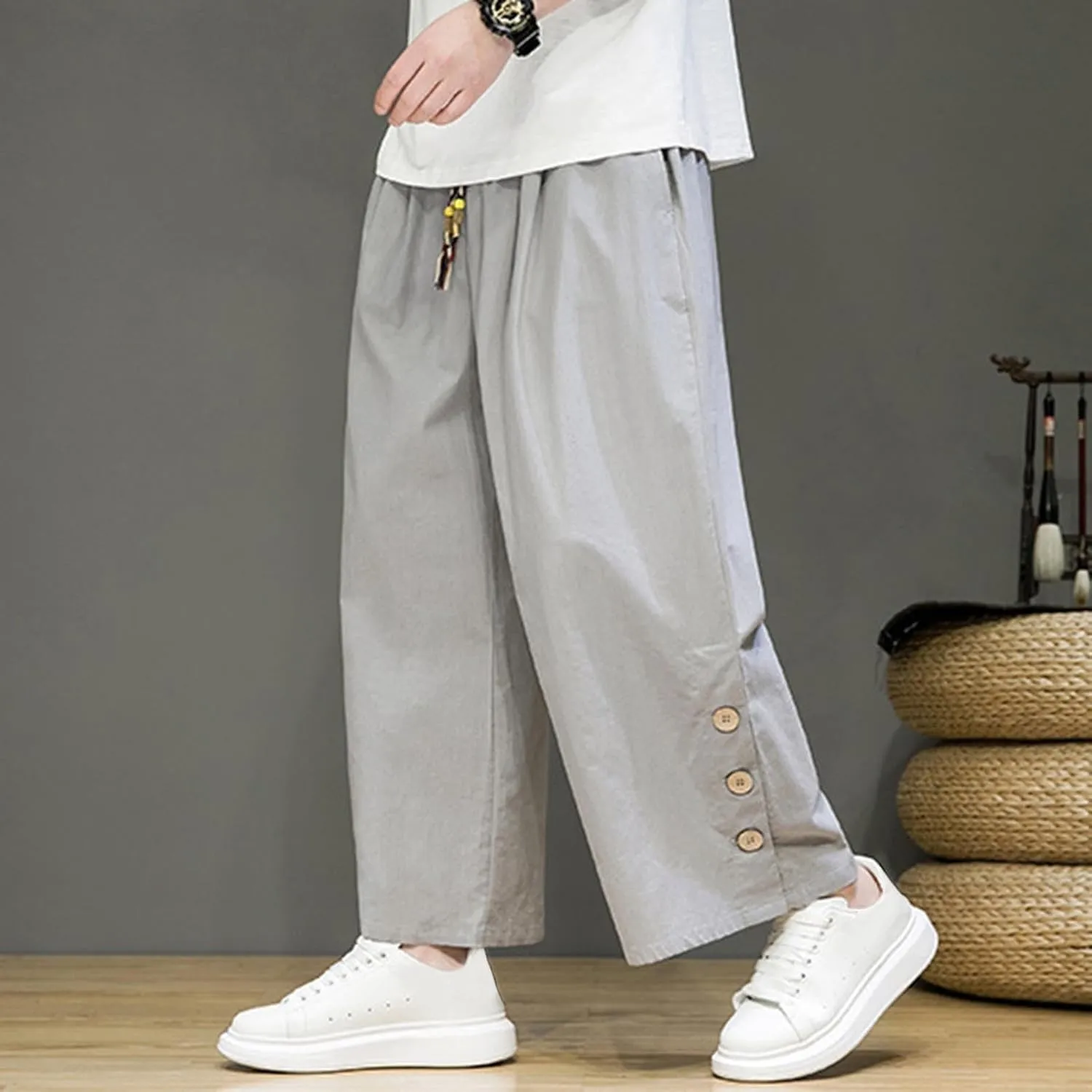 Ninja Pants Harem Men Summer Wear Lounge Linen Hip Hop Hippie Trousers Mens Beach for Everyday Bohemian Cotton