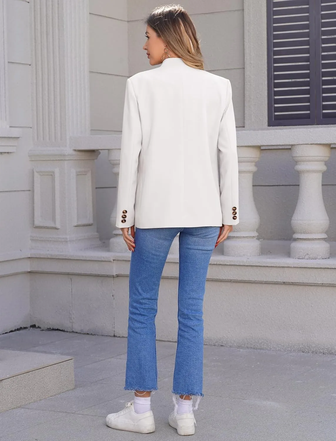 OBEEII Women's Long Sleeve Stand Collar Casual Blazers Jacket Elegant Business Office Blazer with Pockets