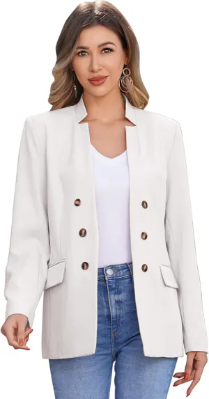 OBEEII Women's Long Sleeve Stand Collar Casual Blazers Jacket Elegant Business Office Blazer with Pockets