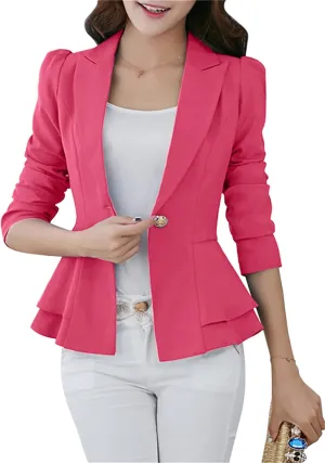 OMZIN Women Casual Suit Jacket Dressy Double Notch Lapel Jacket Single Button Peplum Comfy Blazer