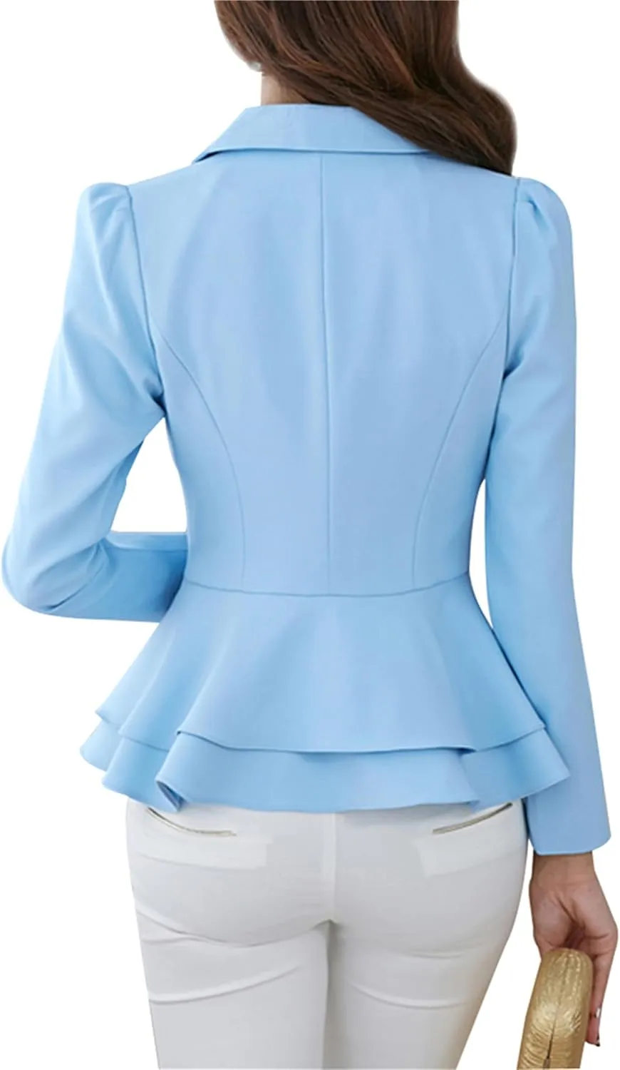 OMZIN Women Casual Suit Jacket Dressy Double Notch Lapel Jacket Single Button Peplum Comfy Blazer
