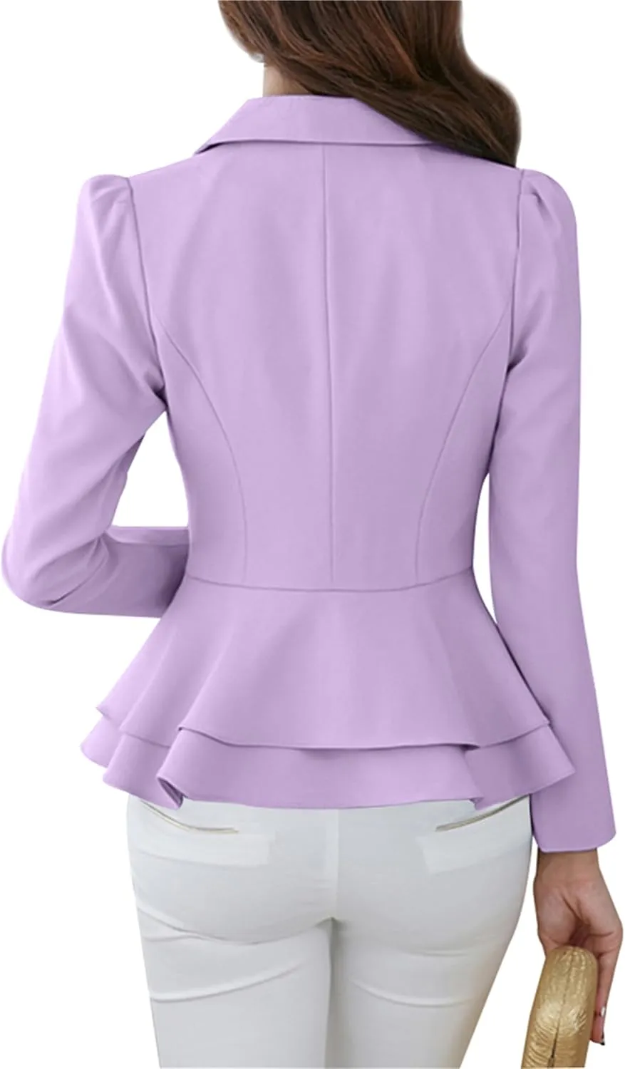 OMZIN Women Casual Suit Jacket Dressy Double Notch Lapel Jacket Single Button Peplum Comfy Blazer