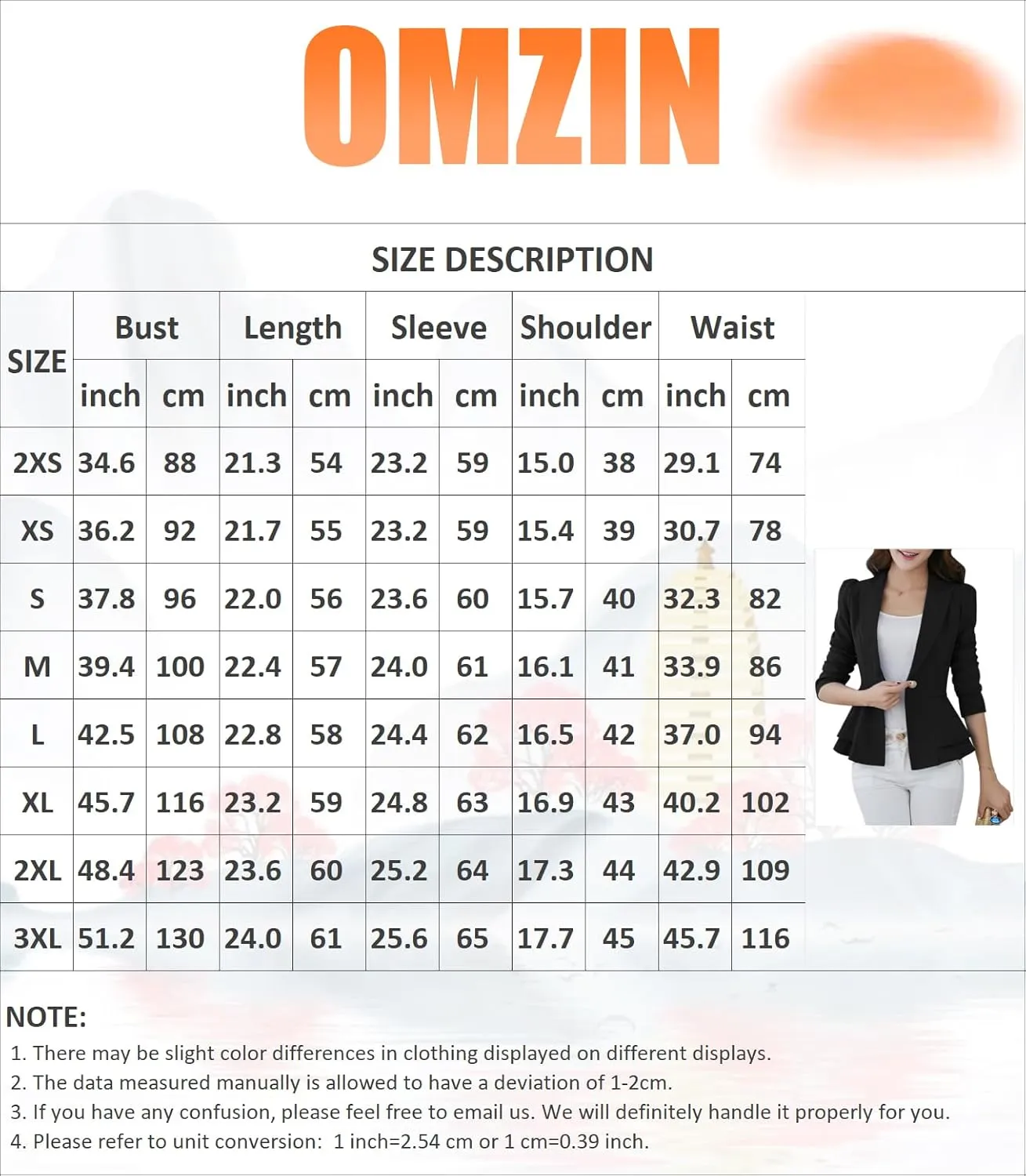 OMZIN Women Casual Suit Jacket Dressy Double Notch Lapel Jacket Single Button Peplum Comfy Blazer