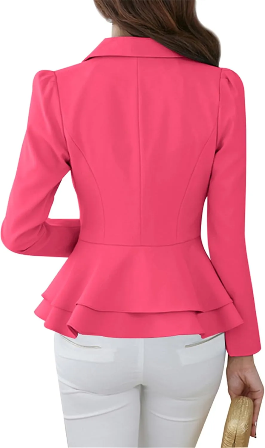 OMZIN Women Casual Suit Jacket Dressy Double Notch Lapel Jacket Single Button Peplum Comfy Blazer