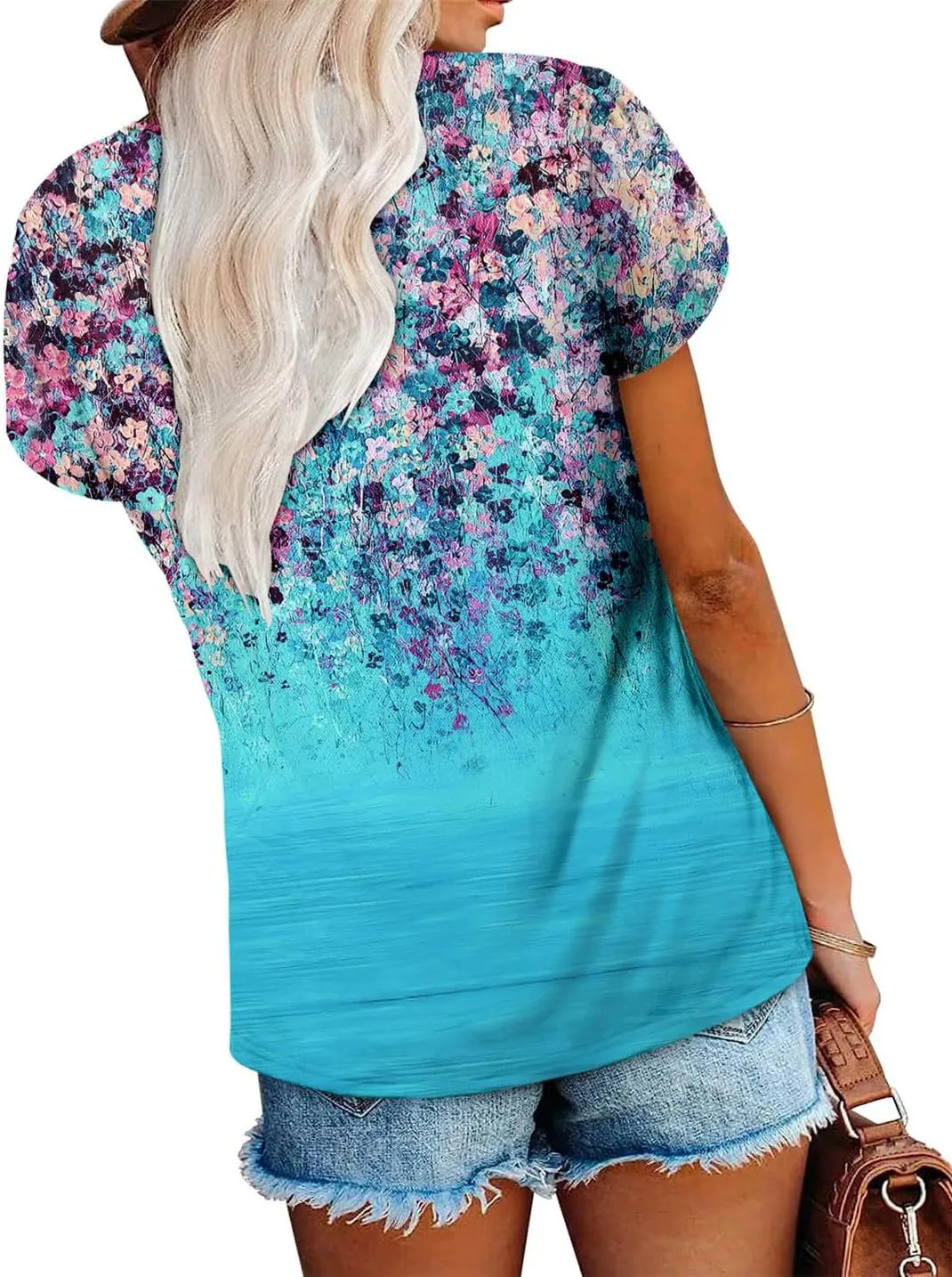 onlypuff Summer Top for Women V Neck Short Sleeve Shirts Flowy Tunic Tops