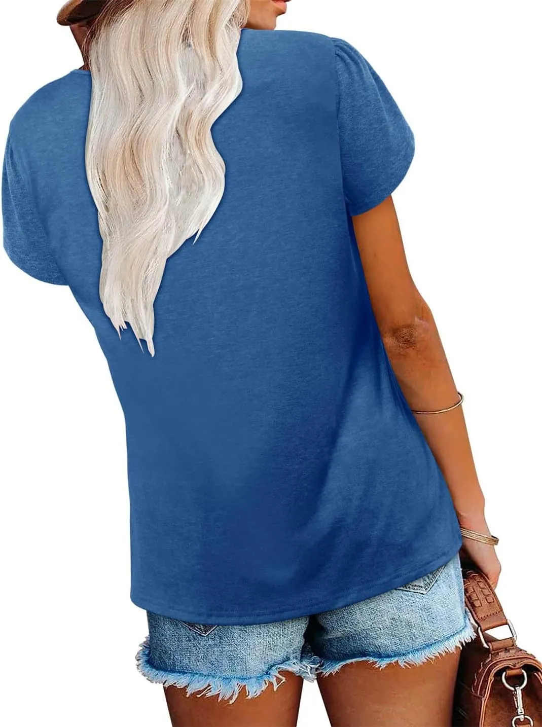 onlypuff Summer Top for Women V Neck Short Sleeve Shirts Flowy Tunic Tops