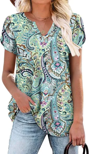 onlypuff Summer Top for Women V Neck Short Sleeve Shirts Flowy Tunic Tops