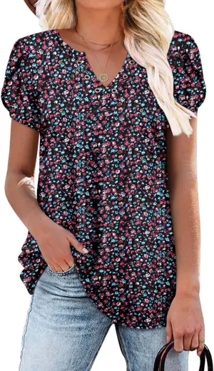 onlypuff Summer Top for Women V Neck Short Sleeve Shirts Flowy Tunic Tops