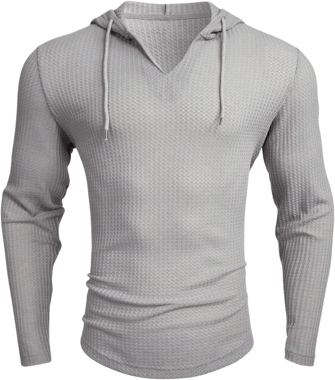 OYOANGLE Men's Casaul Drawstring Hoodies Pullover Long Sleeve Waffle Knit Slim Fit Sweatshirt Top