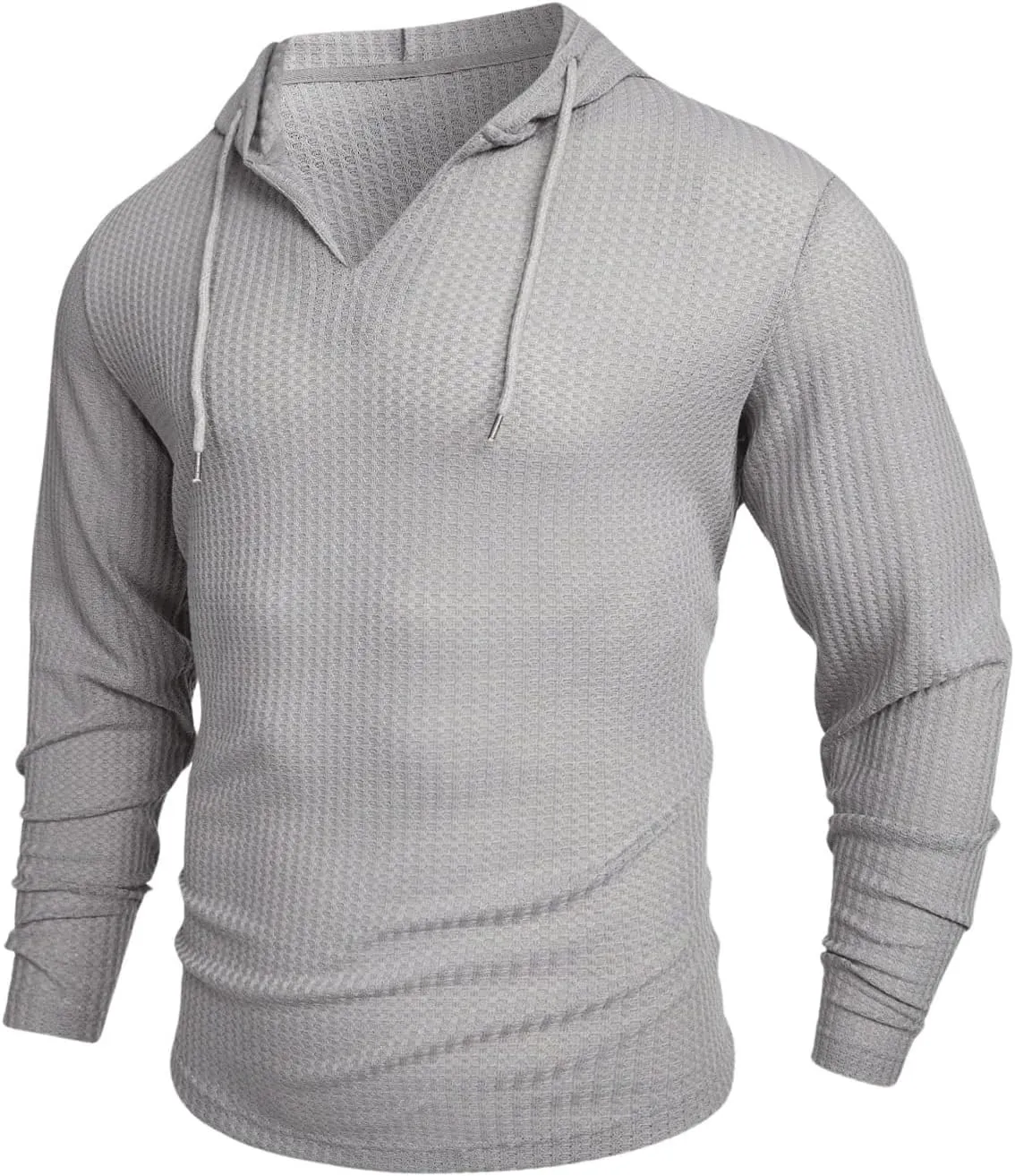 OYOANGLE Men's Casaul Drawstring Hoodies Pullover Long Sleeve Waffle Knit Slim Fit Sweatshirt Top