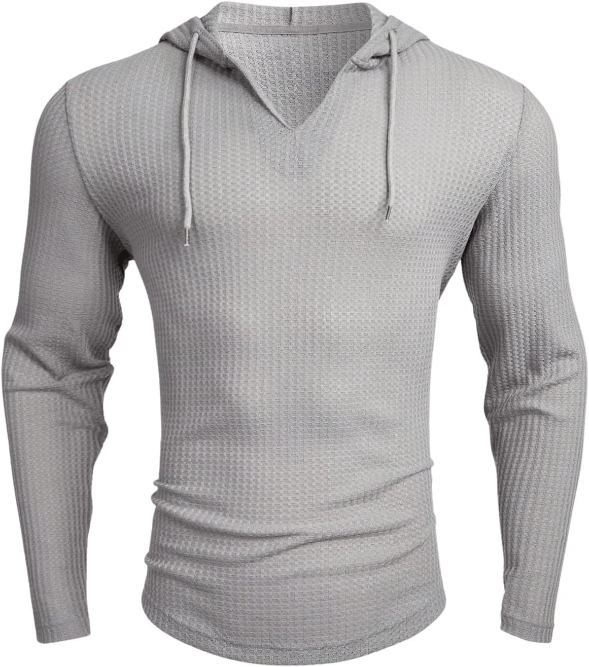 OYOANGLE Men's Casaul Drawstring Hoodies Pullover Long Sleeve Waffle Knit Slim Fit Sweatshirt Top