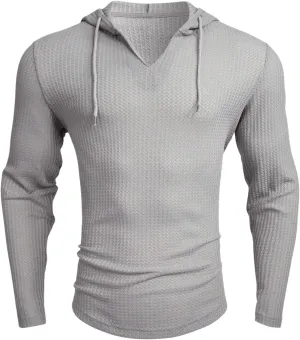 OYOANGLE Men's Casaul Drawstring Hoodies Pullover Long Sleeve Waffle Knit Slim Fit Sweatshirt Top