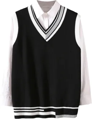OYOANGLE Men's Casual Sweater Vest V-Neck Sleeveless Knitted Pullover Sweater Vest