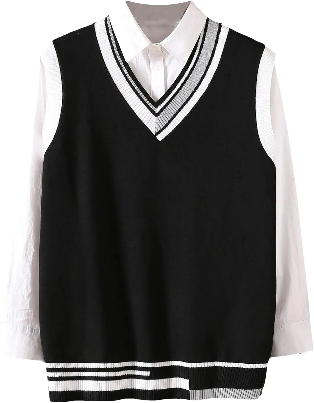 OYOANGLE Men's Casual Sweater Vest V-Neck Sleeveless Knitted Pullover Sweater Vest
