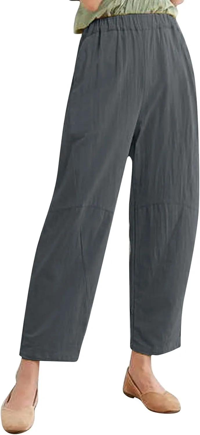 PantalN De Lino para Mujer Trousers Women Loose Wide Leg Pants Summer Fashion Solid Color Linen Work Pants for Women