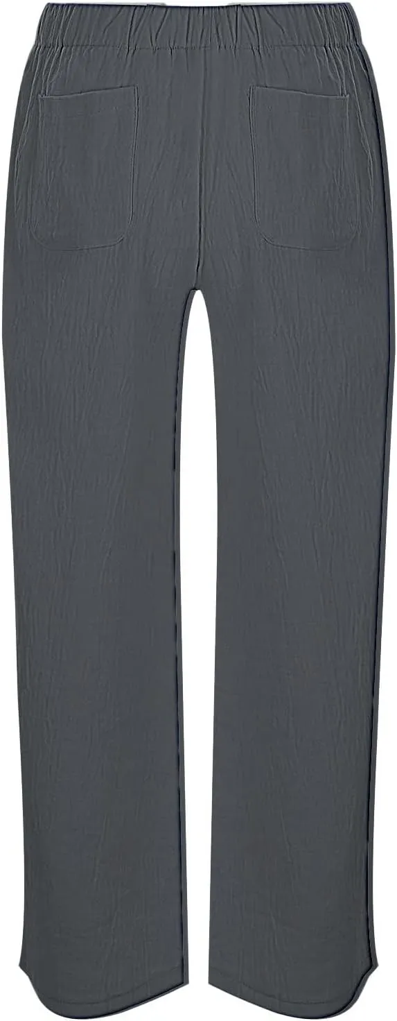 PantalN De Lino para Mujer Trousers Women Loose Wide Leg Pants Summer Fashion Solid Color Linen Work Pants for Women