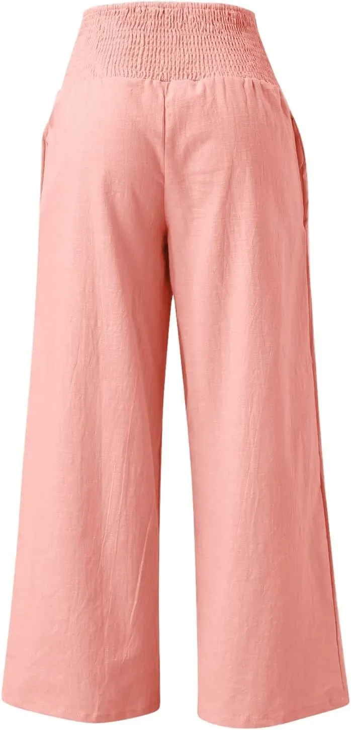 Pants for Women Trendy Pants Comfy Work Pants with Pockets Elastic High Waist Paper Bag Drawstring N De Lino para