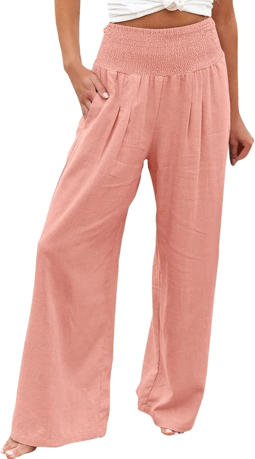 Pants for Women Trendy Pants Comfy Work Pants with Pockets Elastic High Waist Paper Bag Drawstring N De Lino para