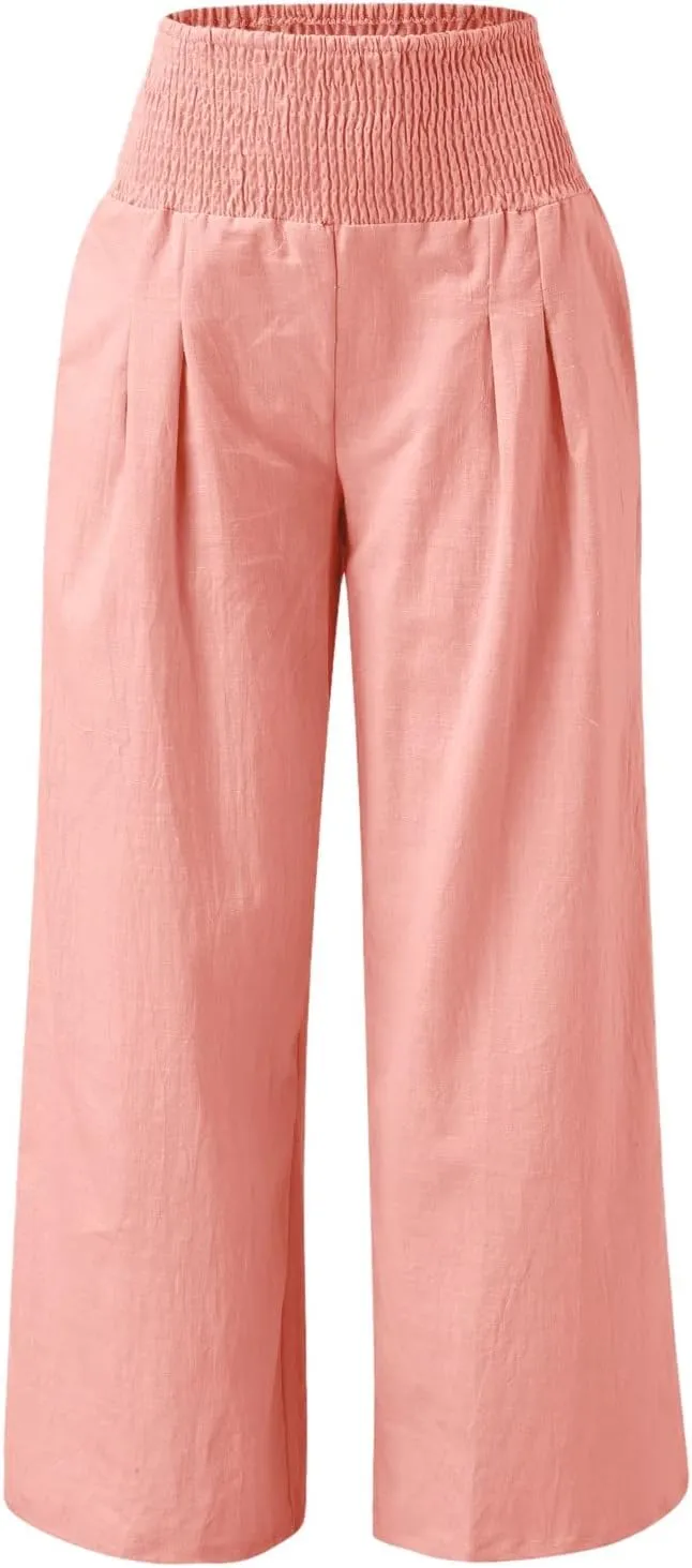 Pants for Women Trendy Pants Comfy Work Pants with Pockets Elastic High Waist Paper Bag Drawstring N De Lino para