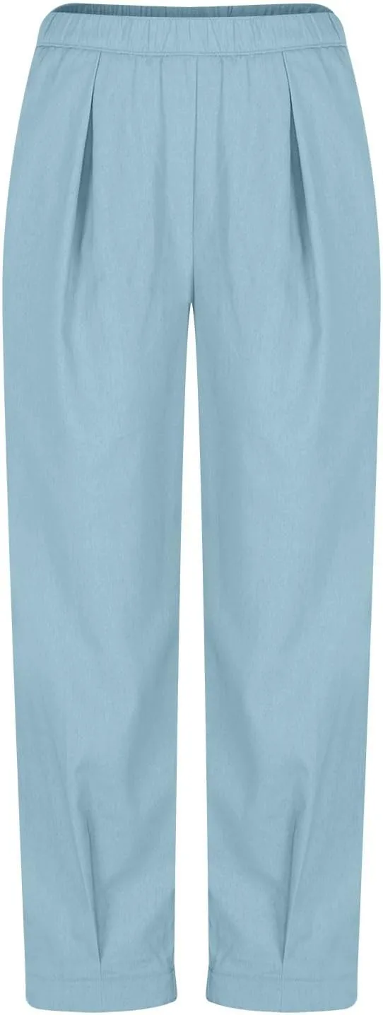 Pants for Women Women's Autumn Fashion Solid Color Elastic Waisted Casual Cropped Pants with Pockets 2024