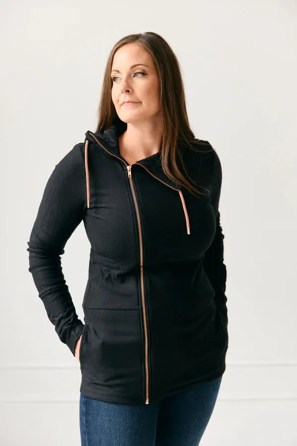 Pink Cement Full Zip- Black with Rose Gold