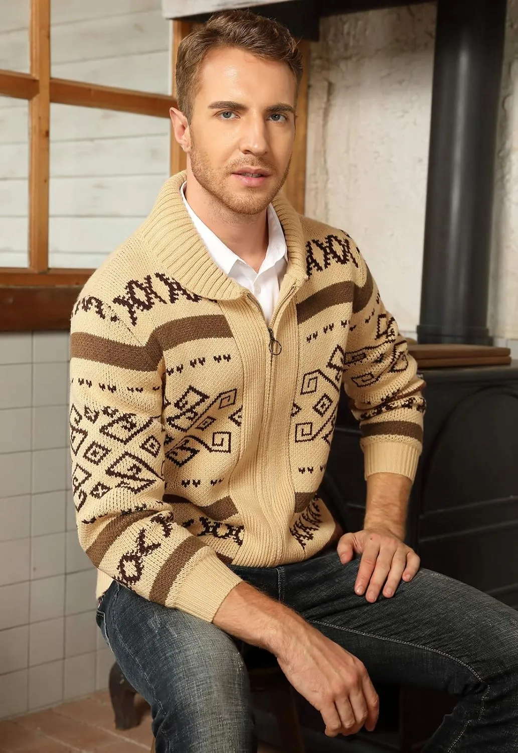 PJ Paul Jones Men's Casual Curling Sweater Cardigans Button Down Knitted Sweater