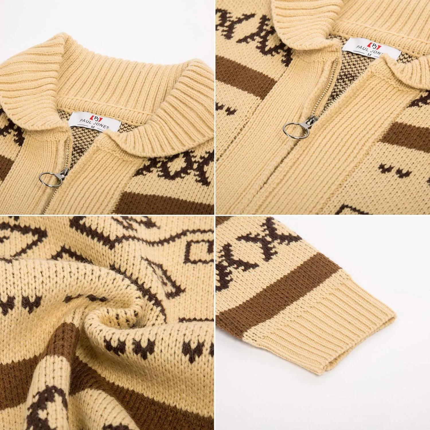 PJ Paul Jones Men's Casual Curling Sweater Cardigans Button Down Knitted Sweater