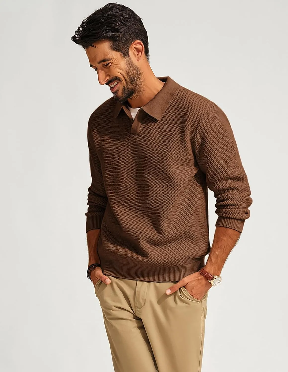 PJ PAUL JONES Men's Sweater V Neck Pullover Sweater Long Sleeve Cable Knit Textured Sweater