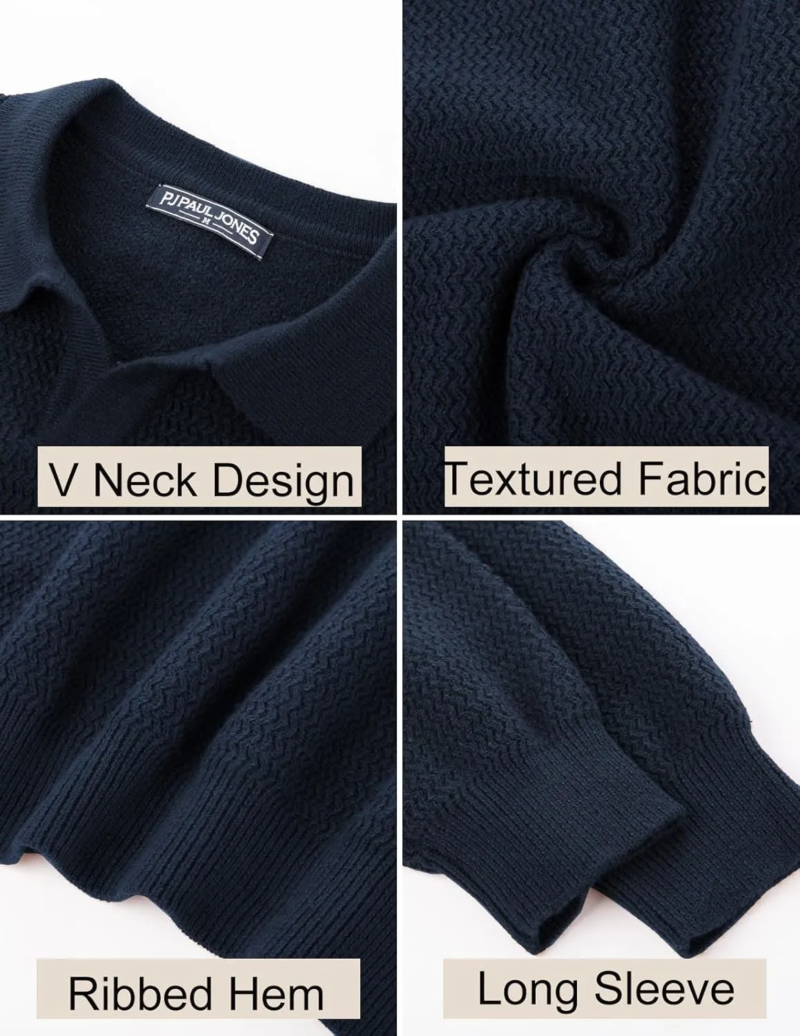 PJ PAUL JONES Men's Sweater V Neck Pullover Sweater Long Sleeve Cable Knit Textured Sweater