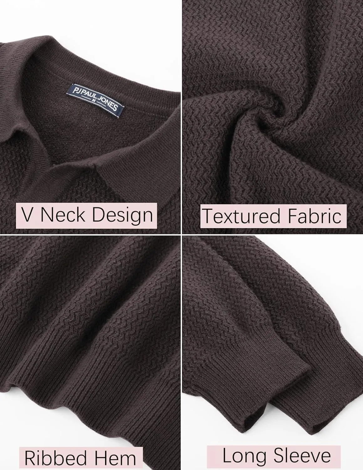 PJ PAUL JONES Men's Sweater V Neck Pullover Sweater Long Sleeve Cable Knit Textured Sweater