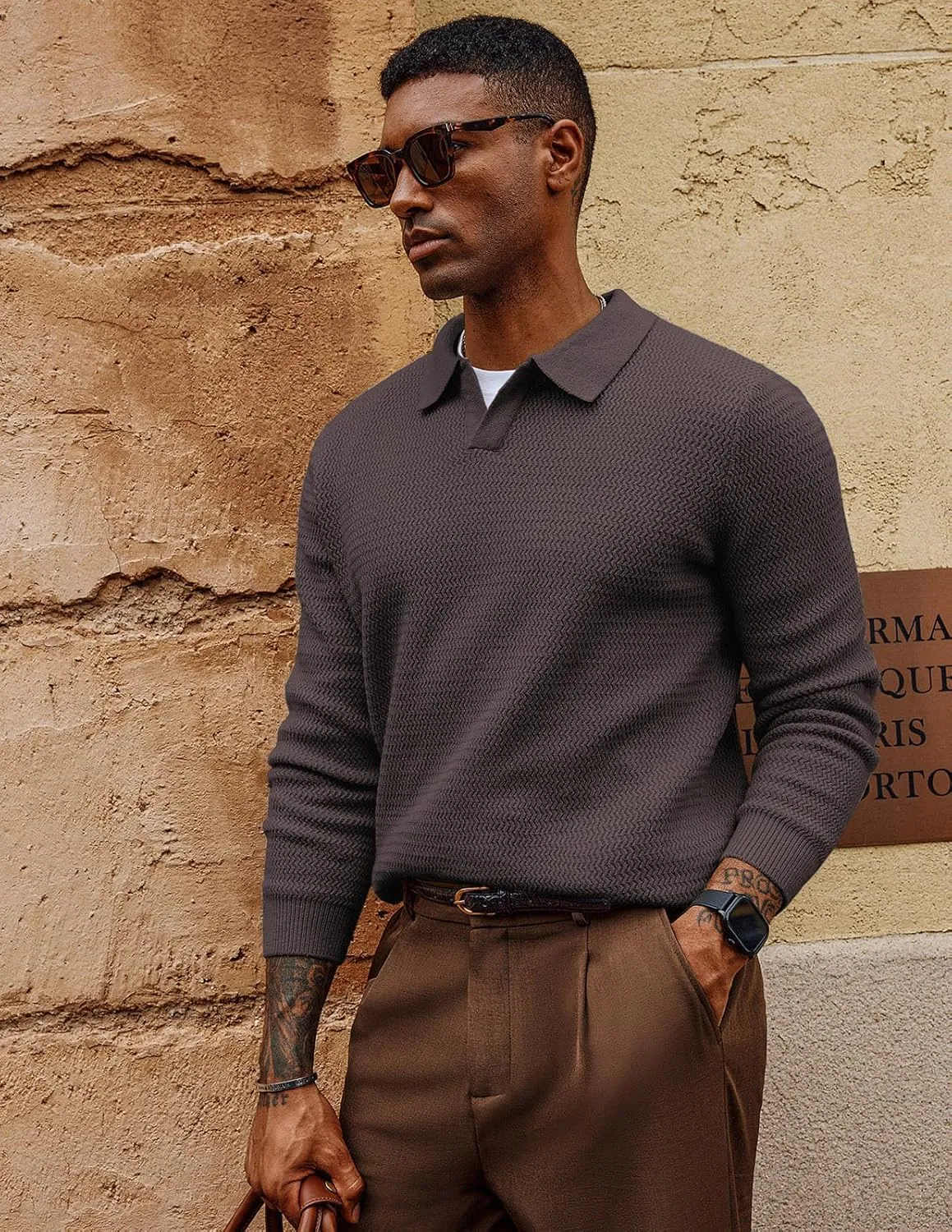 PJ PAUL JONES Men's Sweater V Neck Pullover Sweater Long Sleeve Cable Knit Textured Sweater